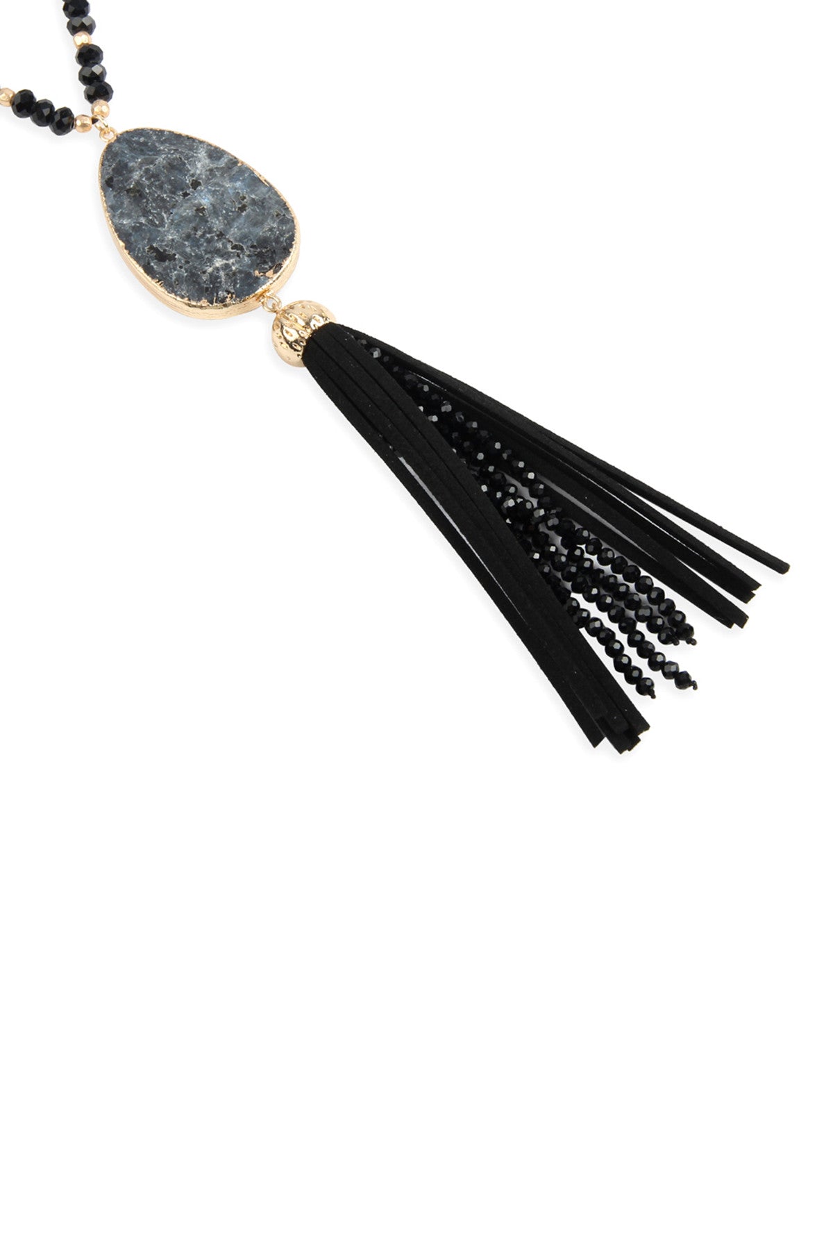 Set of 6 Black Natural Stone Necklaces with Tassel Pendants