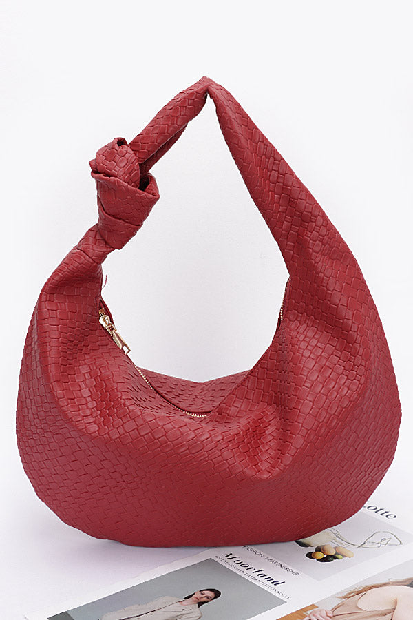 Set of 3 Embossed Faux Leather Big Hobo Bags in Burgundy Color - Style 9611