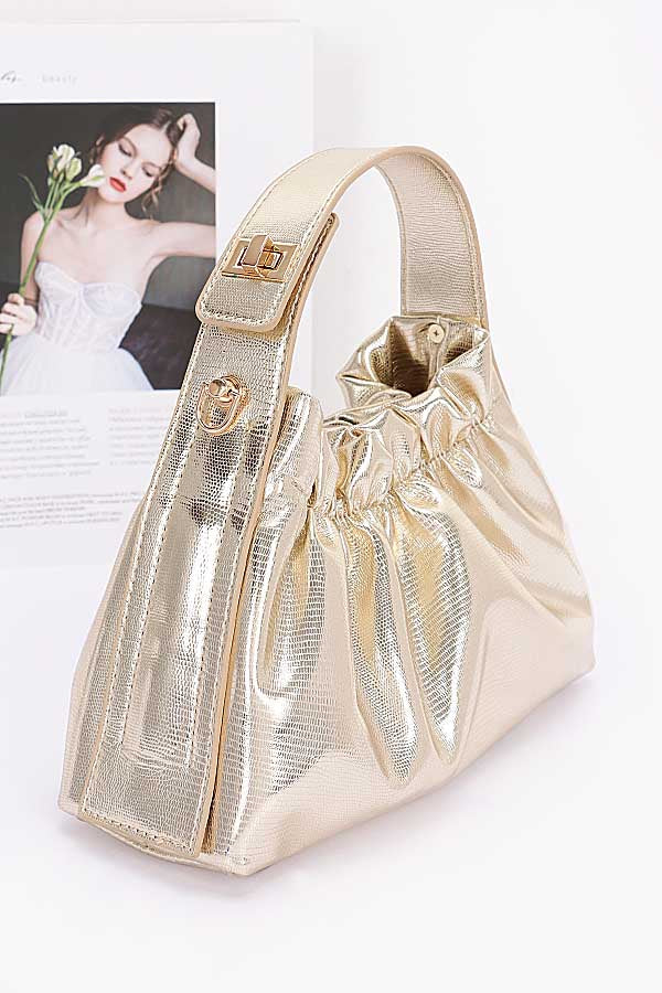 3-Pack of Shiny Gold Metallic Top Handle Crossbody Bags