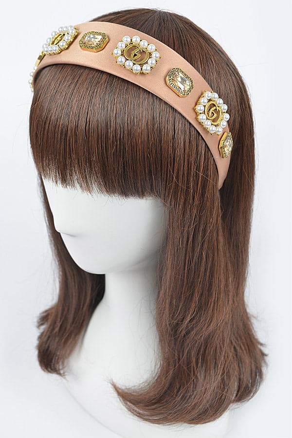 Set of 6 Nude Plastic Hairbands with Imitation Gemstones