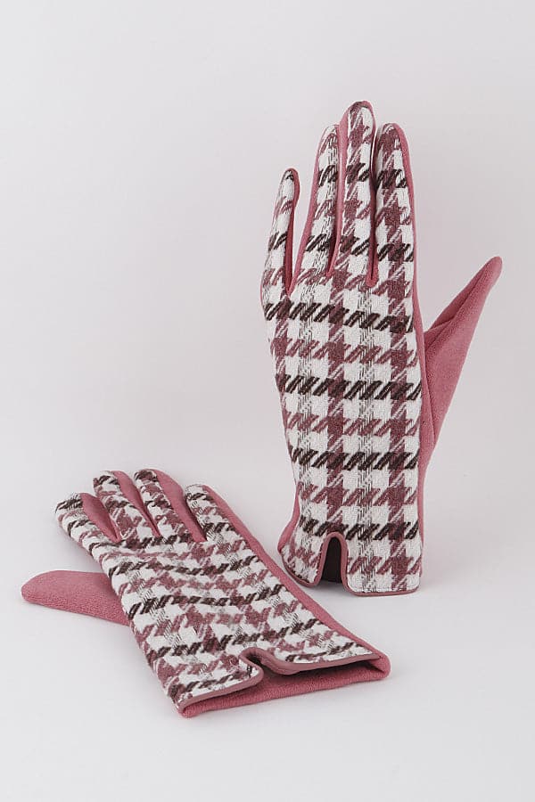 Set of 6 Stylish Pink Striped Plaid Winter Gloves - 73001