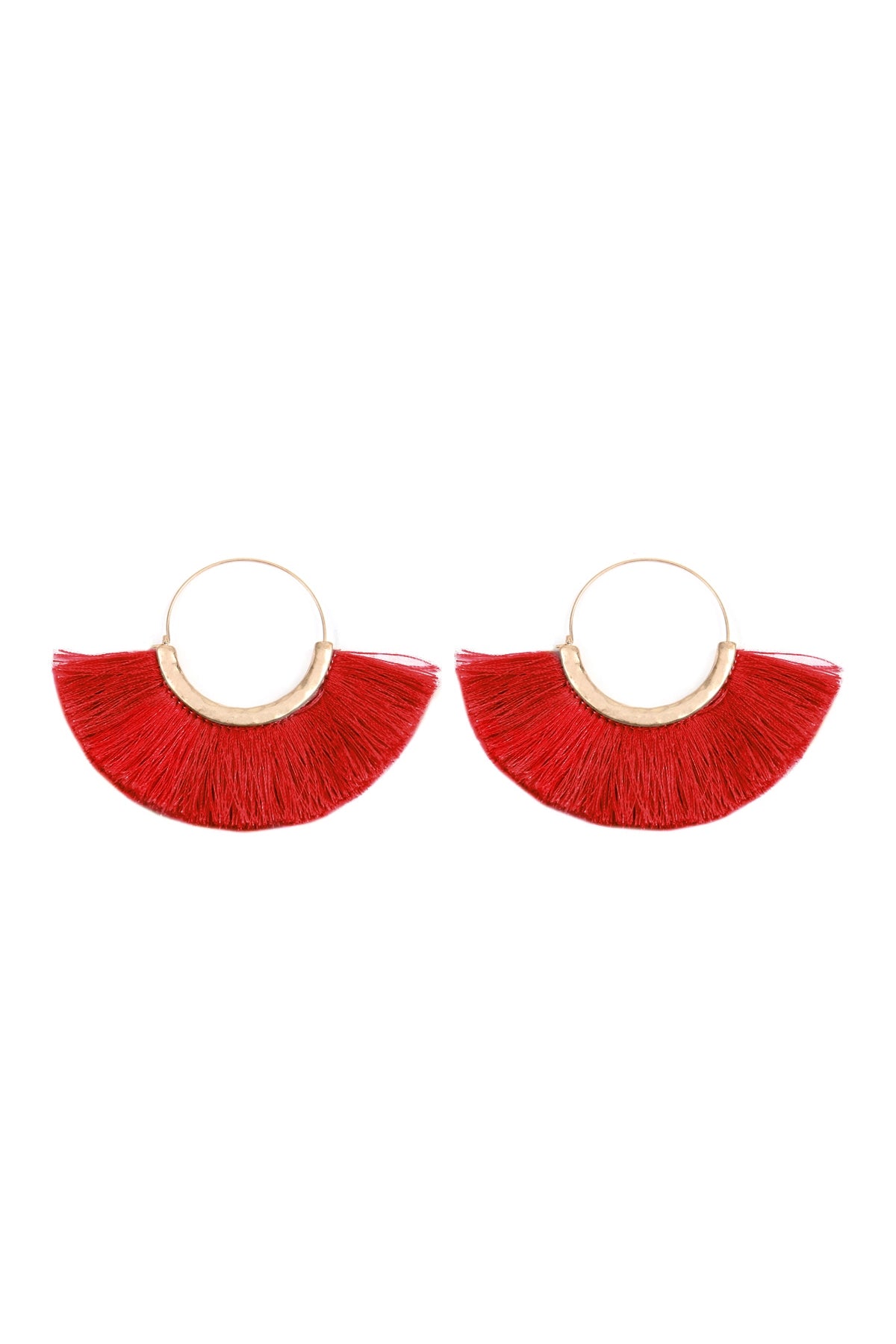 Set of 6 Red Fan-Style Tassel Hanging Hoop Earrings for Women