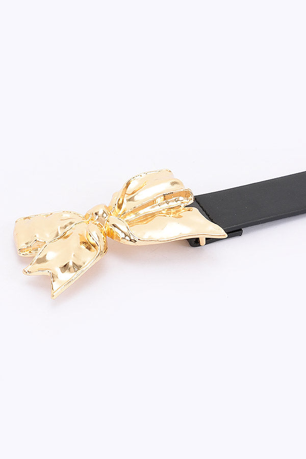 Set of 6, Sleek 9778 Black Metal Ribbon Buckle Belts