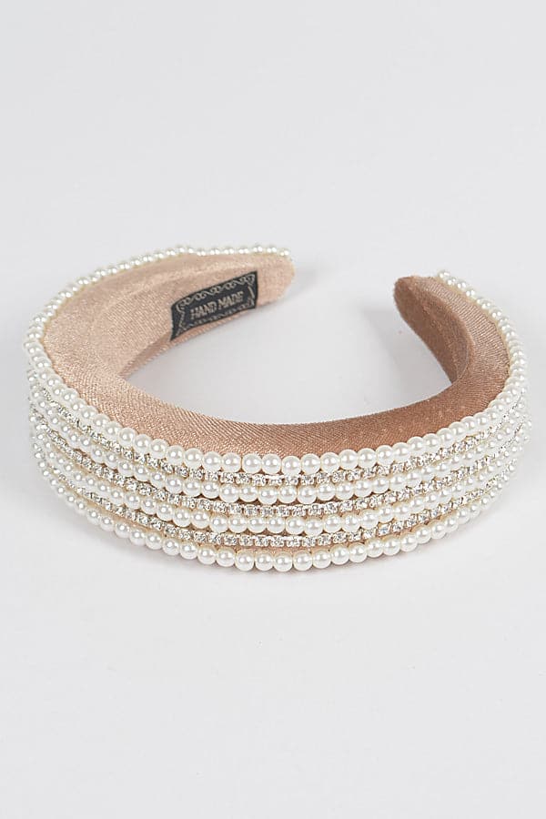 Beige Embellished Pearl Headband - Set of 6 Pieces