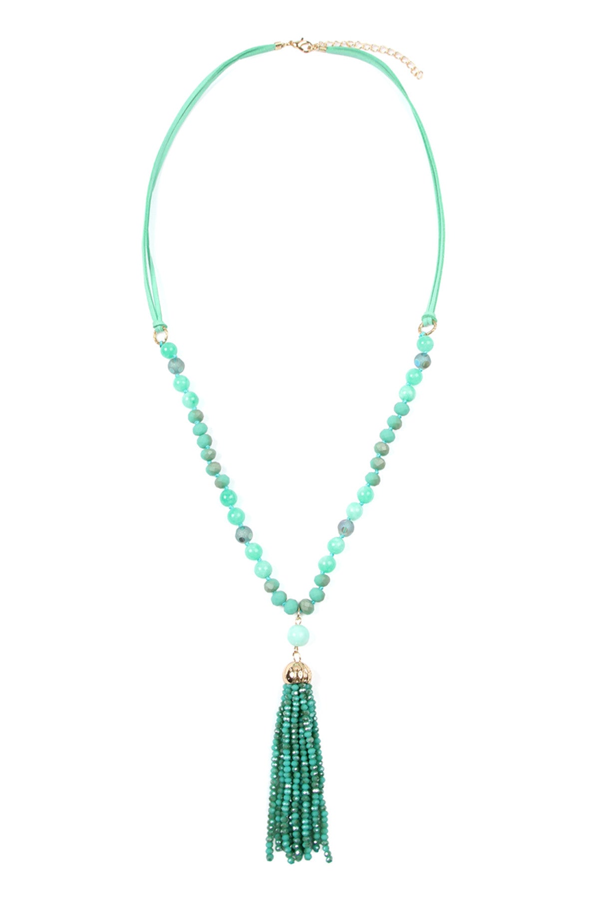Set of 6 Mint Rondelle Tassel Pendant Necklaces Crafted with Polycord