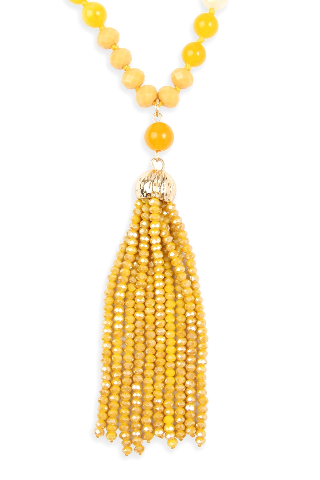 Pack of 6 Dark Mustard Rondelle Tassel Polycard Necklaces