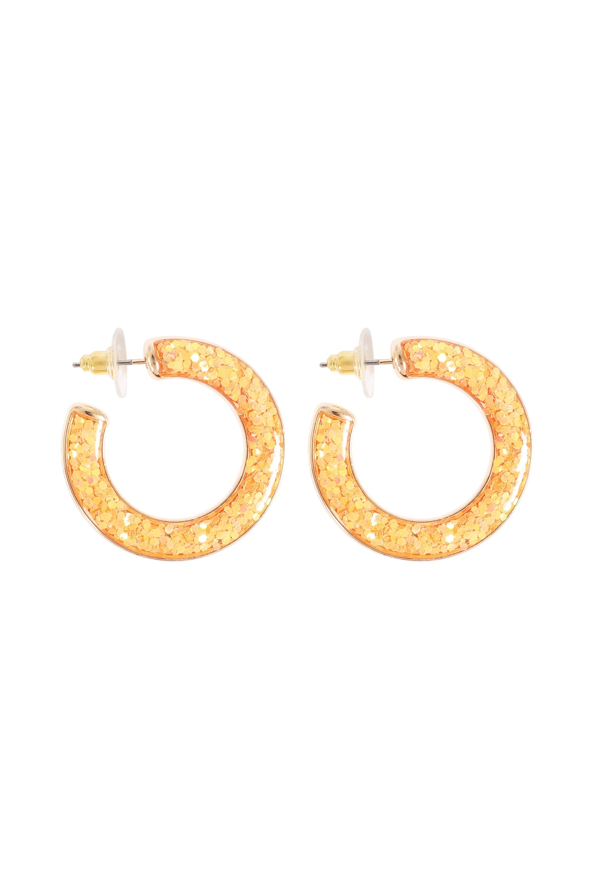 Peach Glitter Epoxy Hoop Post Earrings - Set of Six Pieces