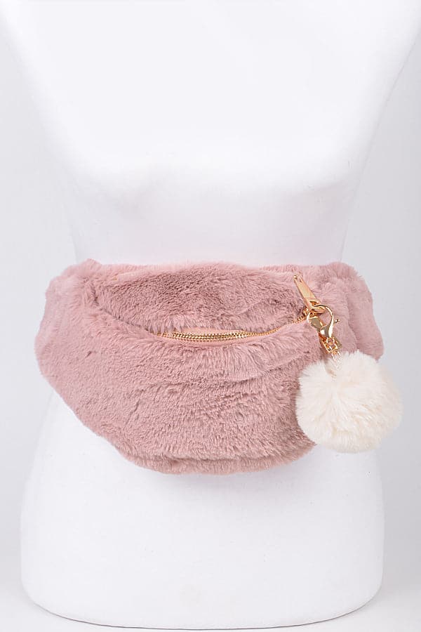 Pack of 3 Stylish Dark Pink Faux Fur Fanny Packs
