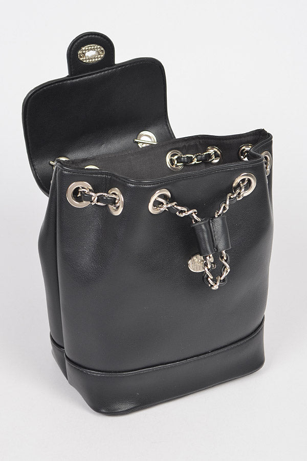 Black Faux Leather Flap Backpack - Set of 3