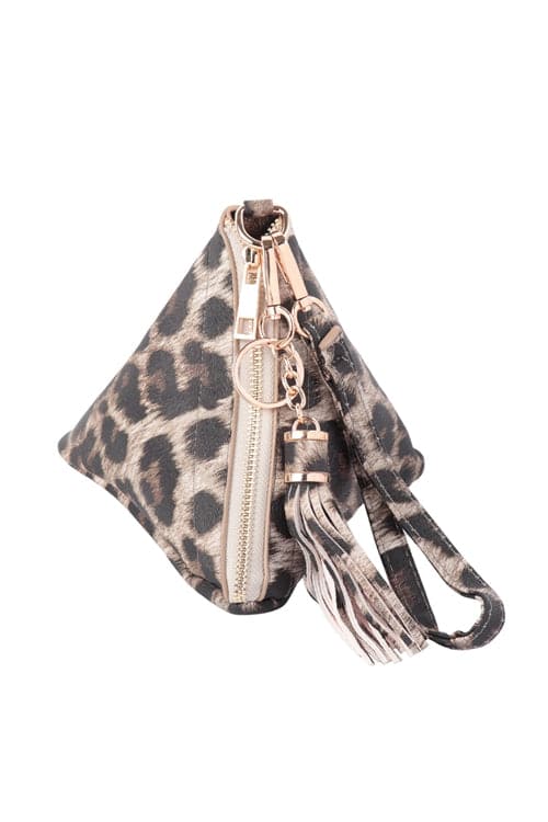 Set of 6 Ivory Leopard Pattern Pyramid Vegan Leather Bags
