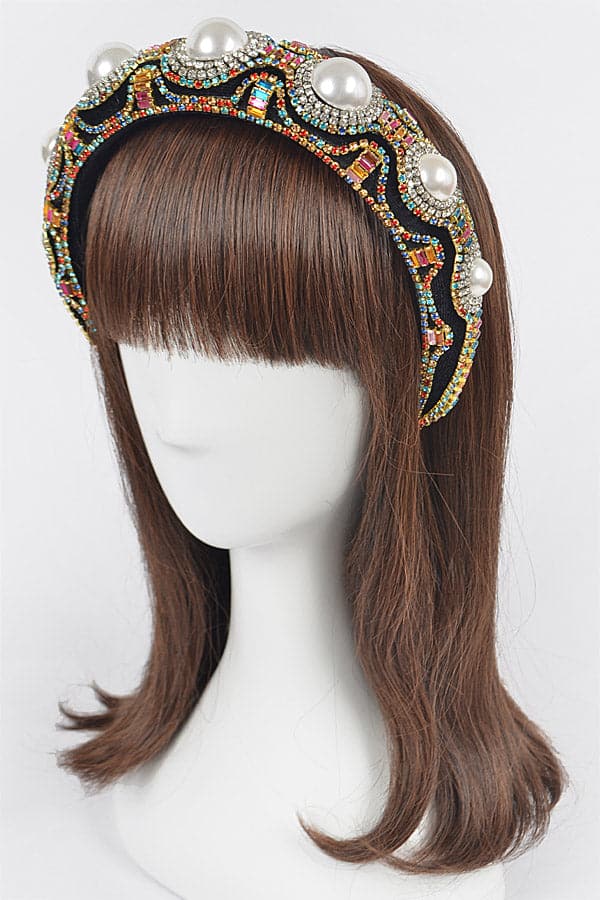 Pack of 6 Multicolored 5602 Big Pearl and Multi Stone Headbands