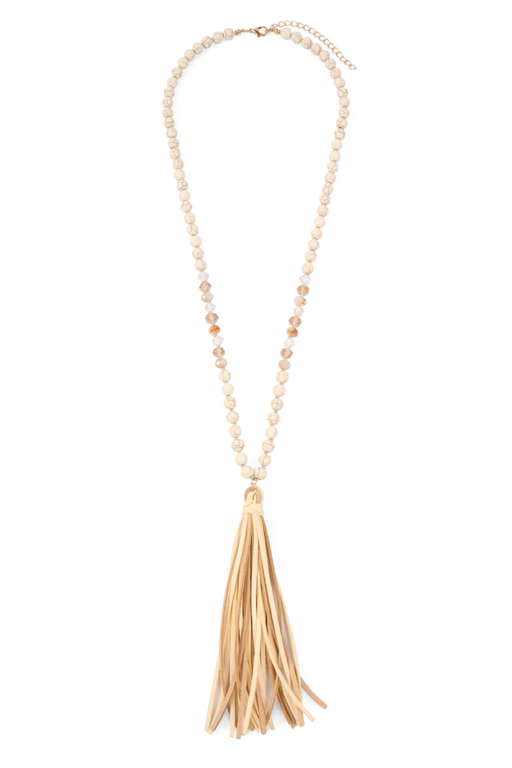 Pack of 6 Beige and Colorful Necklaces Crafted from Natural Stone and Glass Beads with Tassels