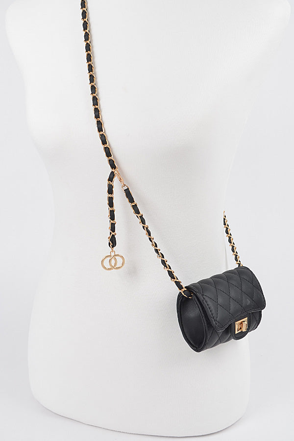Stylish 8038 Black and Gold Quilted Mini Bags - Set of 3