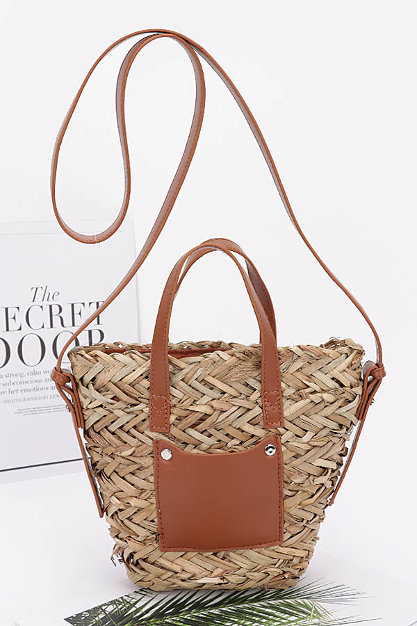 3-Pack of 7436 Camel Faux Straw Small Tote Bags
