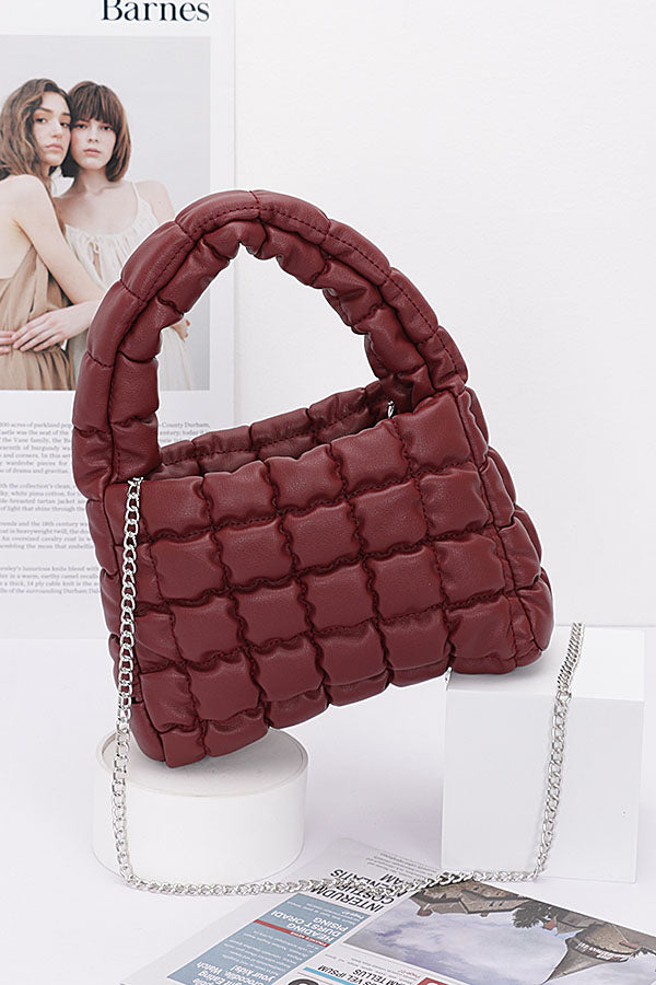 Pack of 3 Burgundy Quilted Faux Leather Padded Handle Bags - Style 3426