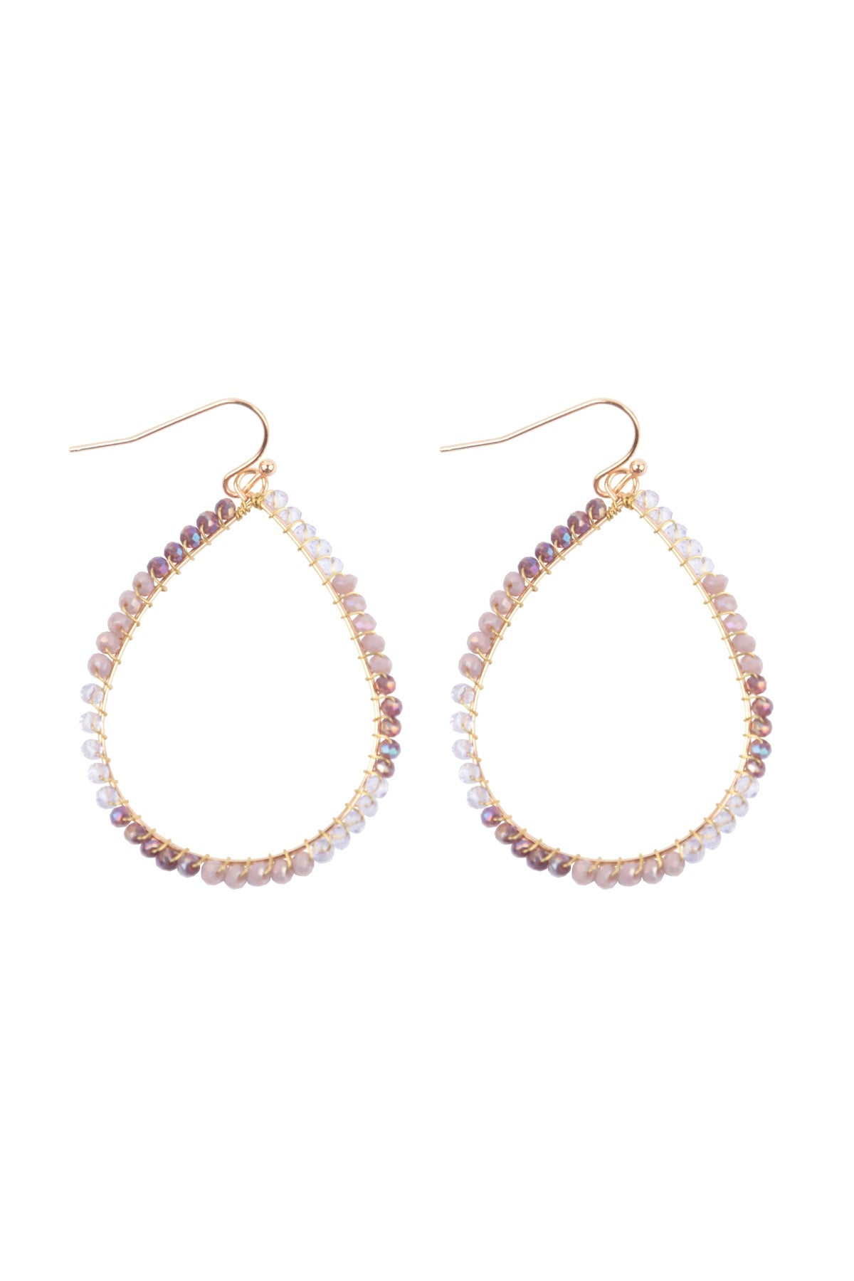 Purple Wire Teardrop Glass Beads Fish Hook Earrings - Set of 6