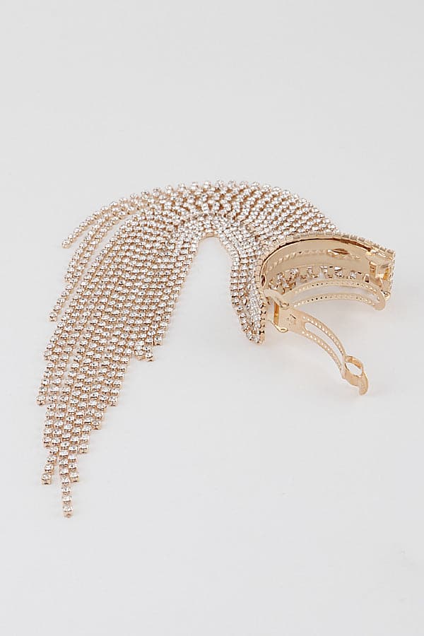 Pack of 6 Gold Clear Rhinestone Long Drop Hair Clips - Style 42027