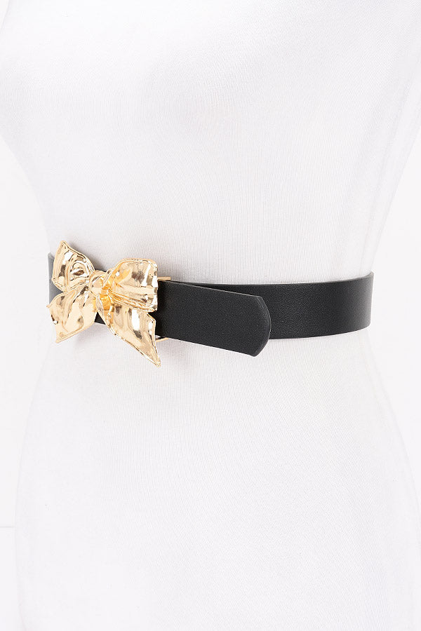 Set of 6, Sleek 9778 Black Metal Ribbon Buckle Belts