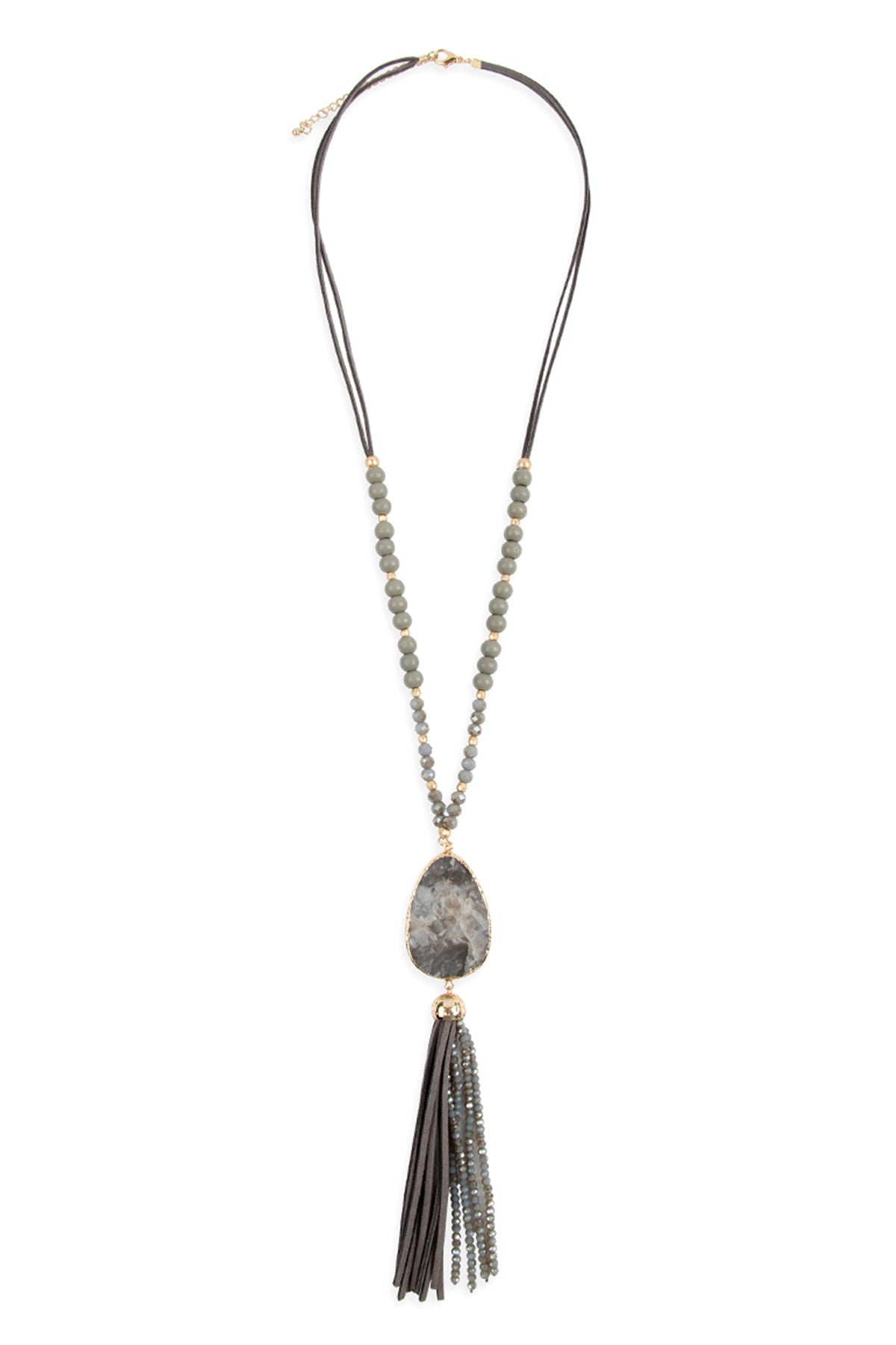 Pack of 6 Gray Natural Stone Necklaces with Tassel Pendants