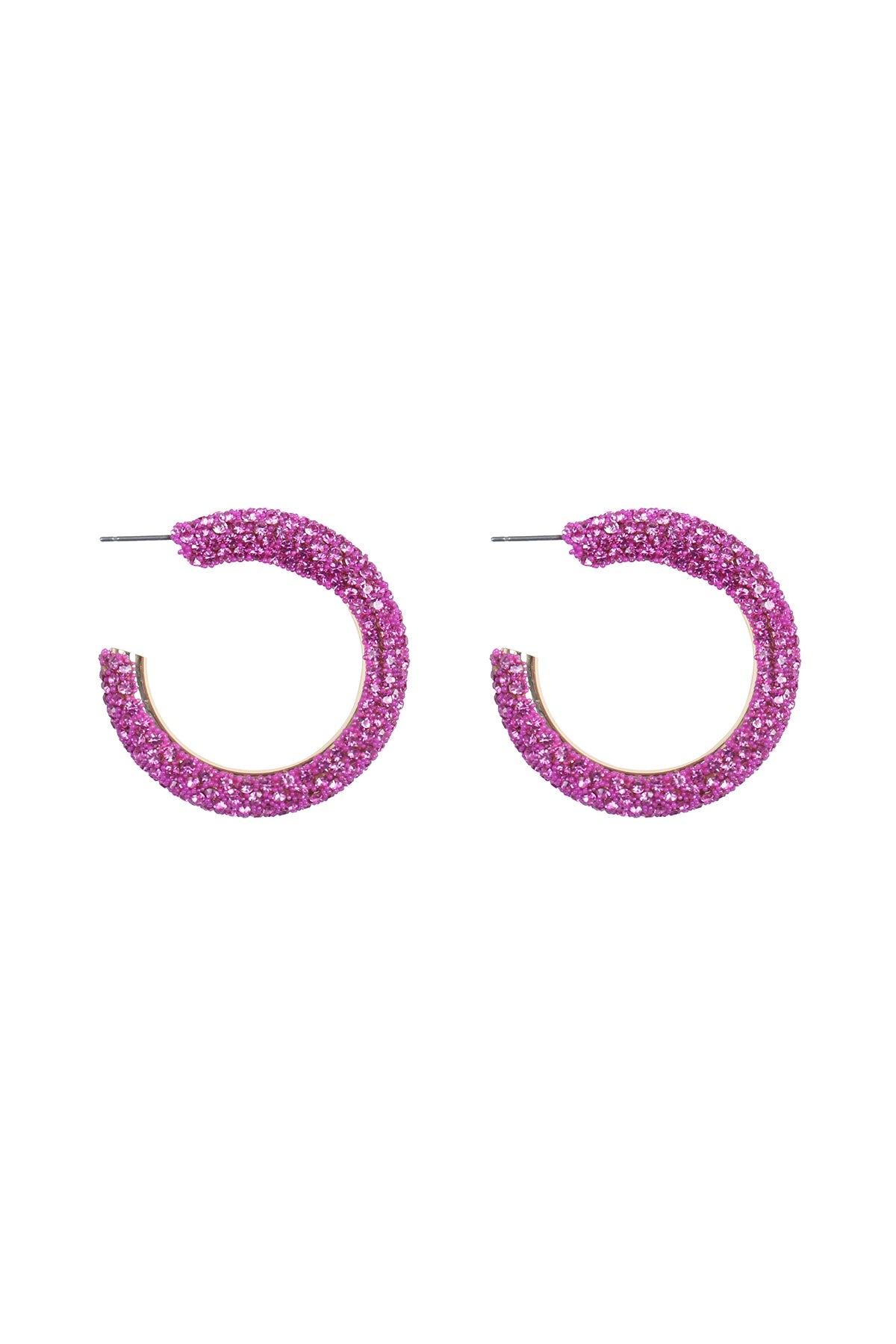 Fuchsia Colored Pave Rhinestone Hoop Earrings - Set of Six Pieces