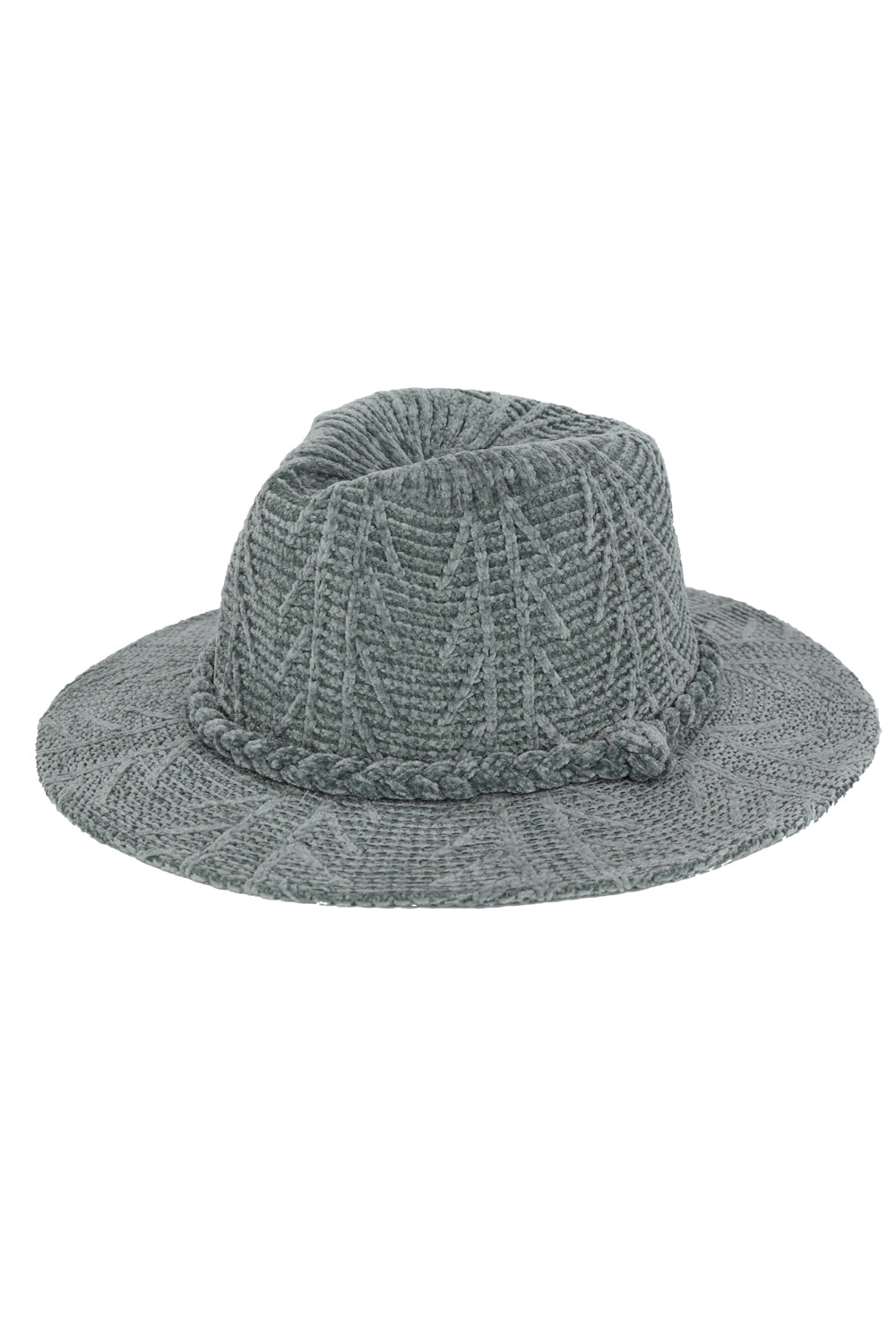 6-Pack Denim Fedora with Braided Band and Chenille Pattern