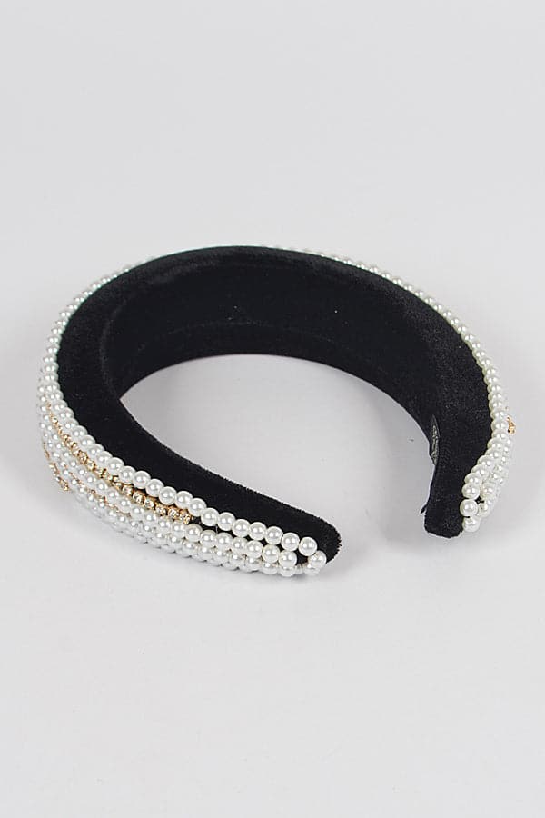 Pack of 6 Embellished Pearl Headbands in Classic Black - 5102 Model