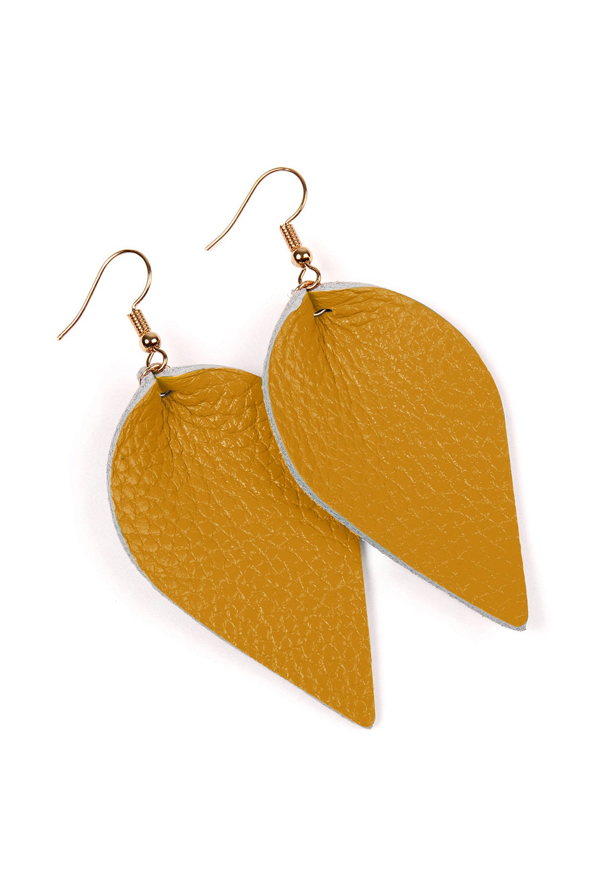 Set of 6 Mustard Pinched Genuine Leather Teardrop Earrings