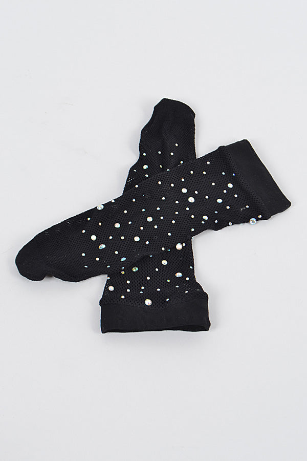 Stylish Black Rhinestone Mesh Socks - Pack of 6