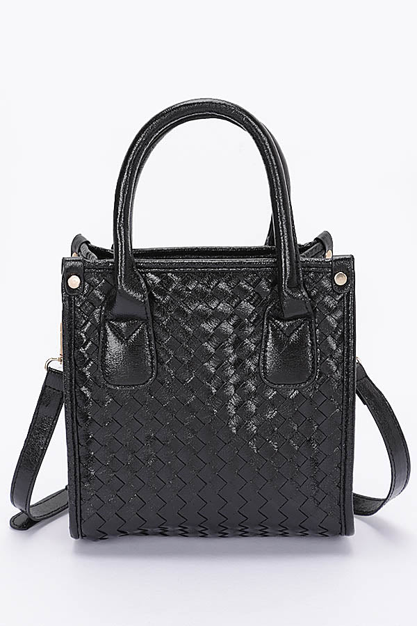 Pack of 3 Metallic Black Braided Tote Bags - Style 5536