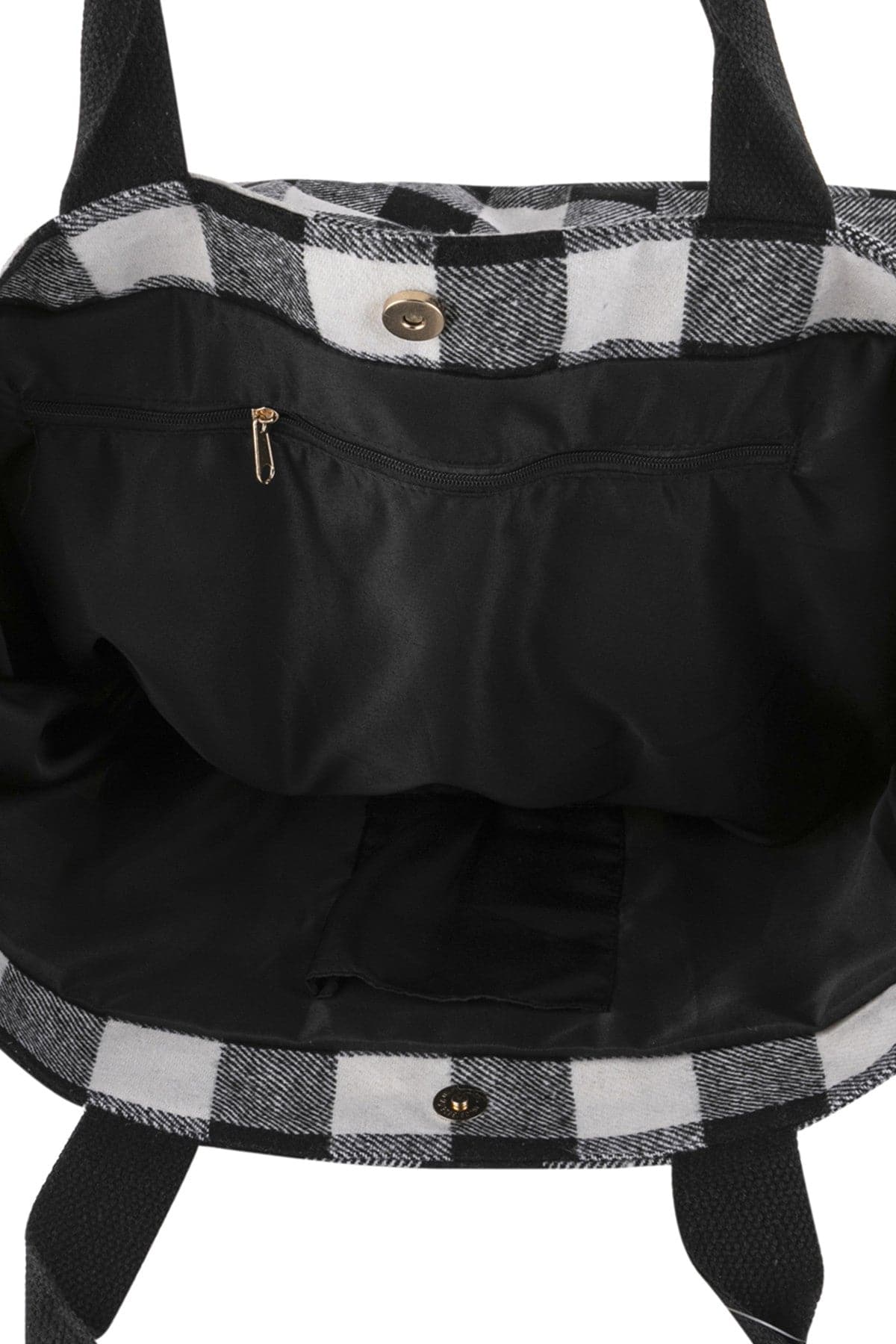 Set of 6 Black Plaid Polyester Tote Bags