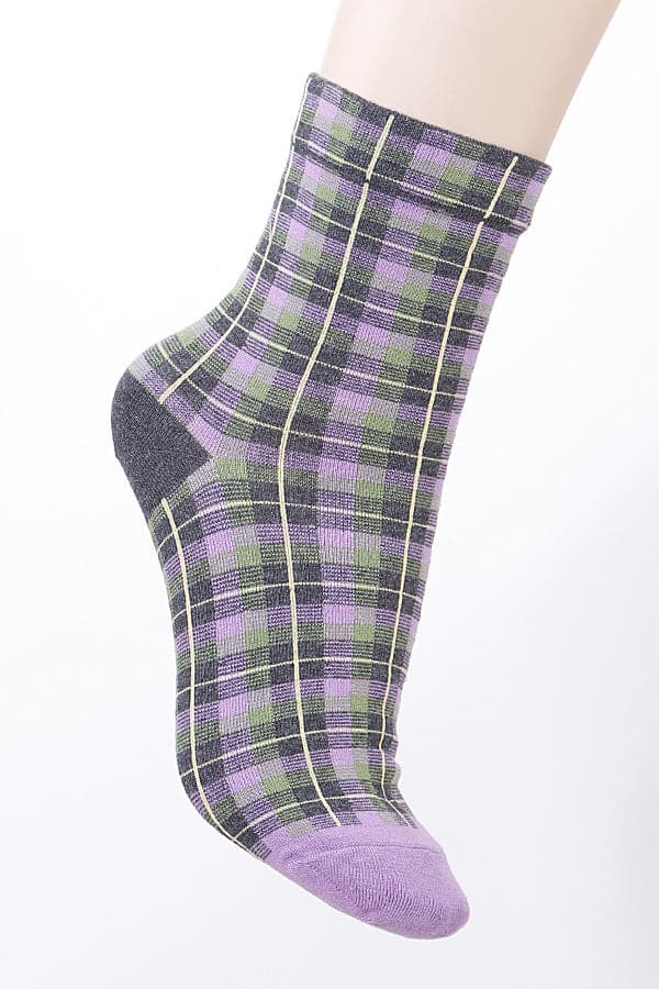 Pack of 6 Gray Plaid Crew Socks - Size 152