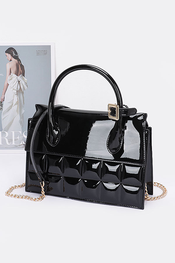 Set of Three 1436 Black Embossed Enamel Top Handle Bags