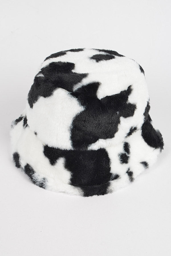 Set of 6 Cow Print Fur Bucket Hats in Black Color 4261