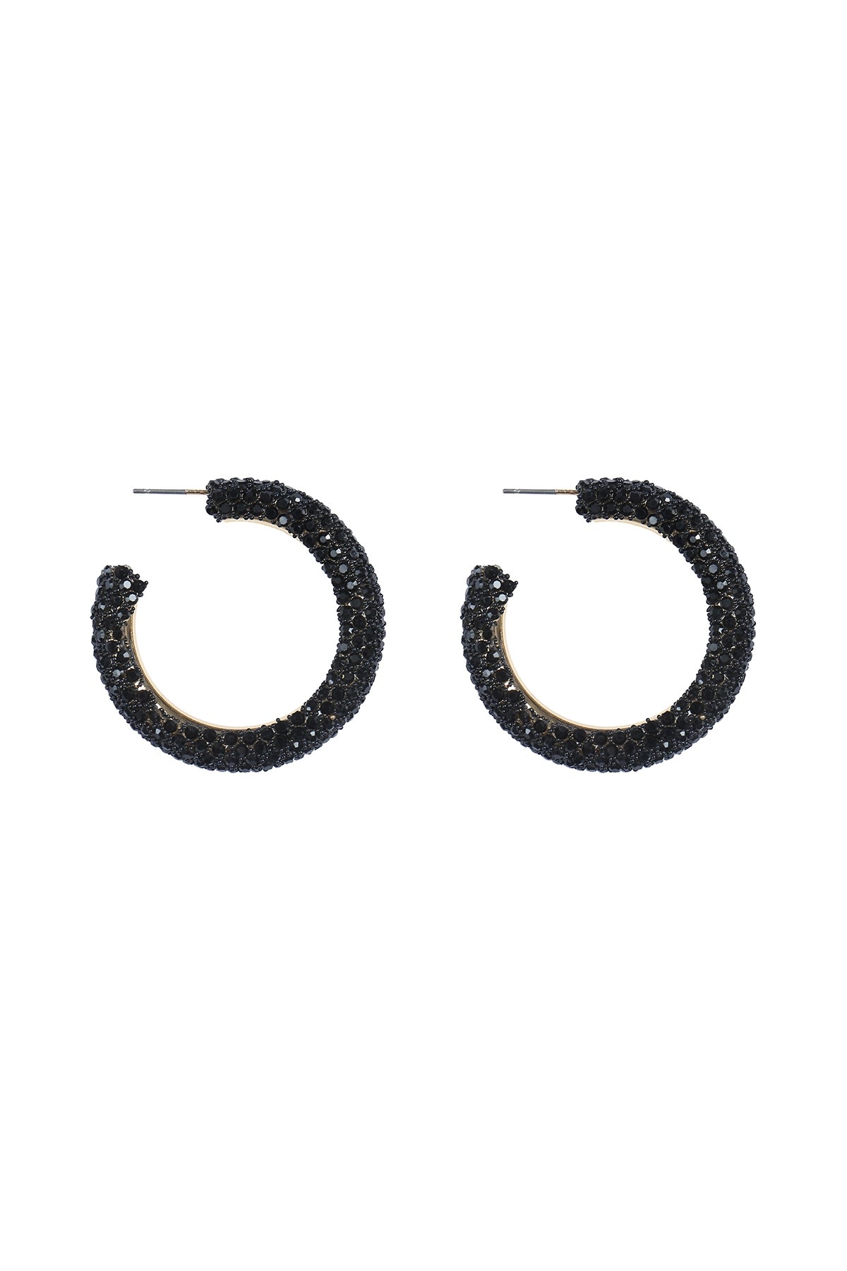 Set of 6 Black Colored Pave Rhinestone Hoop Earrings for Fashion Accessories