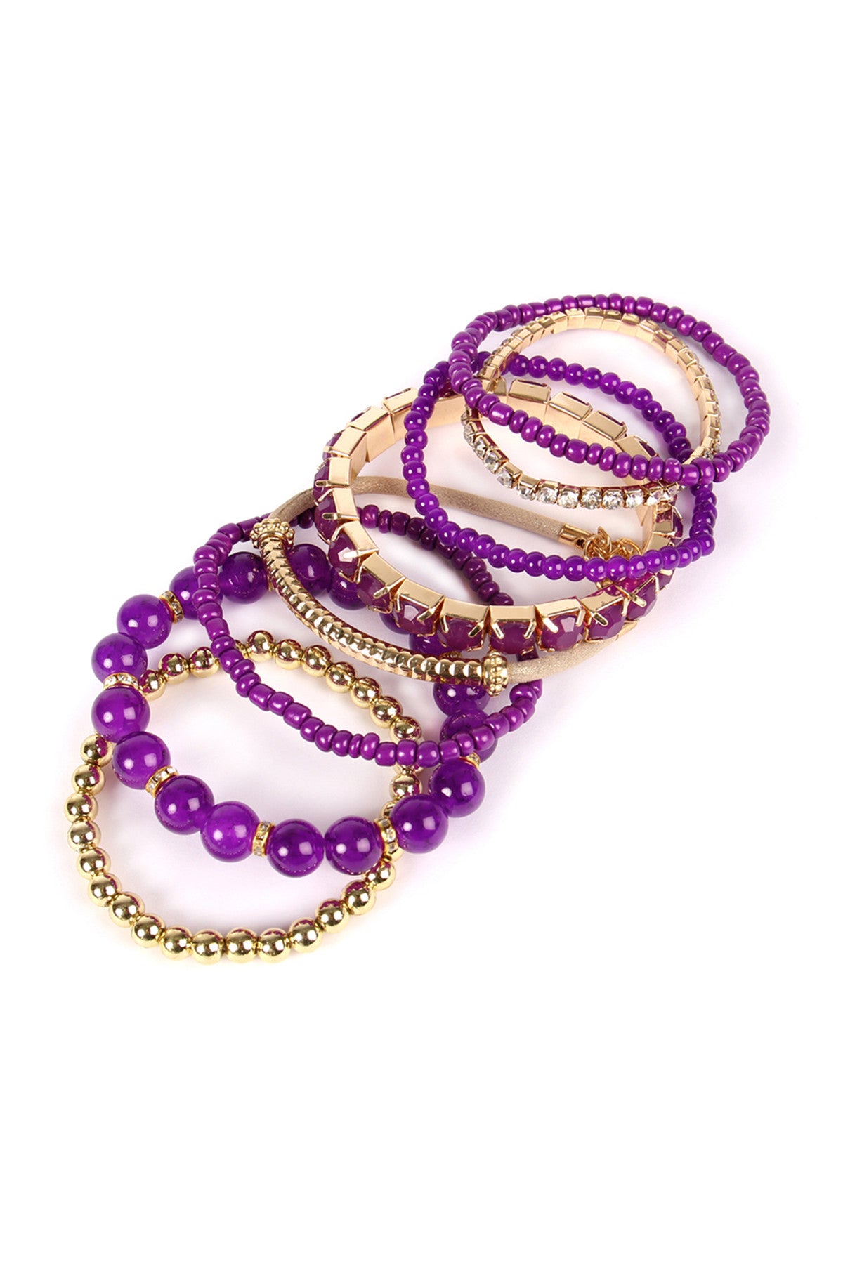 Pack of 6 Dark Purple and Multicolor Elastic Stretch Bracelets for Wrist