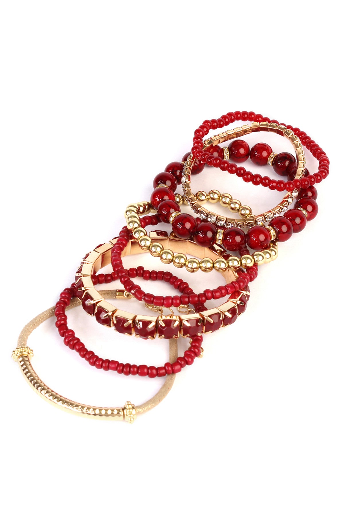 Pack of 6 Burgundy Multicolored Elastic Stretch Bracelets for Fashion Accessory