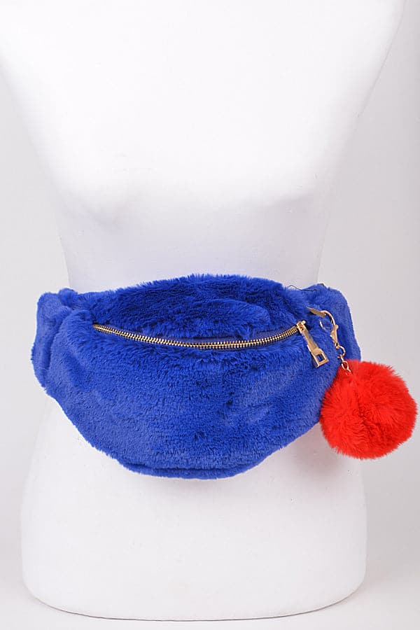 Set of Three 4127 Cobalt Faux Fur Fanny Packs with Zippers