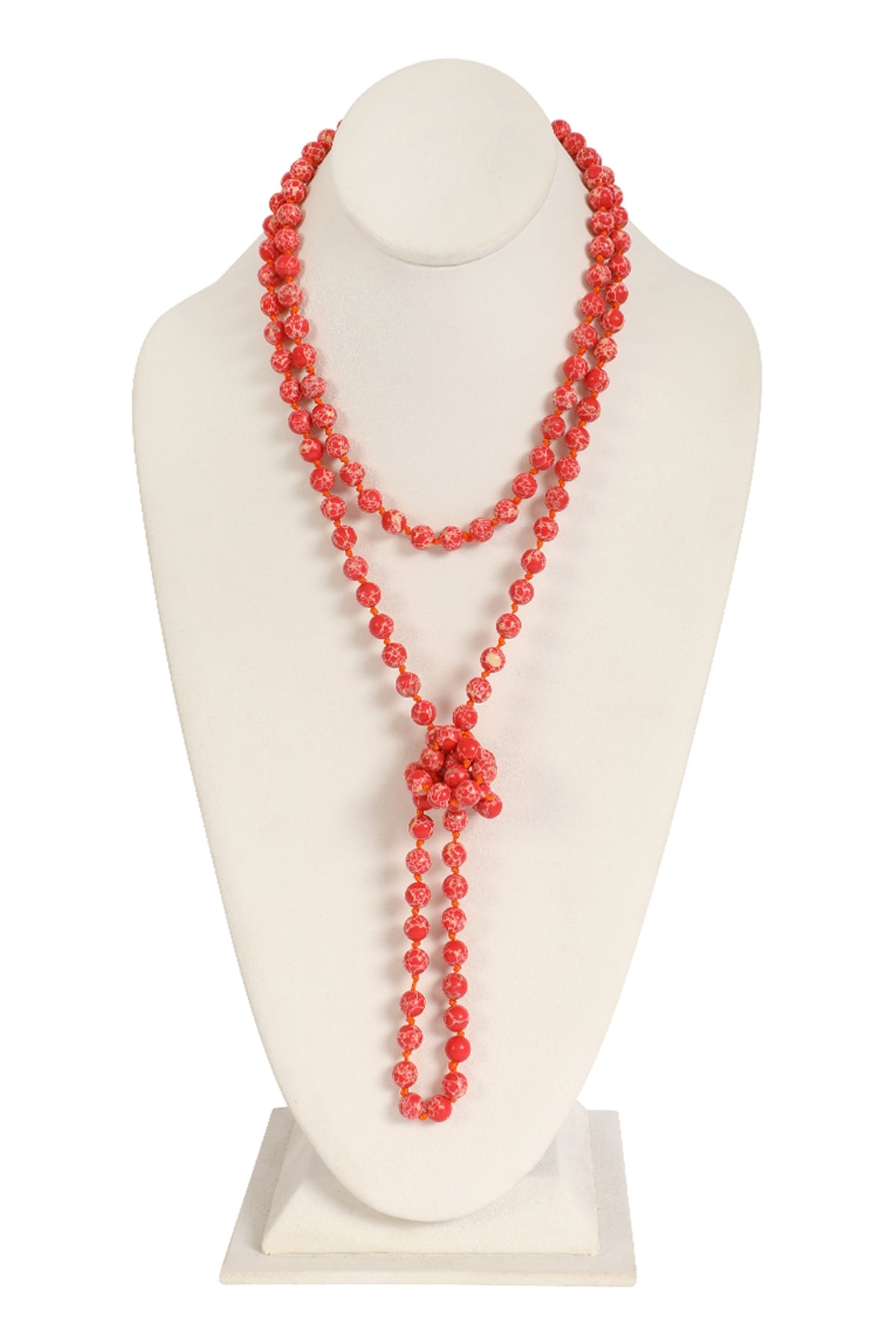 Pack of 6 Red Natural Stone Long Line Knotted Necklaces - Jewelry Accessories
