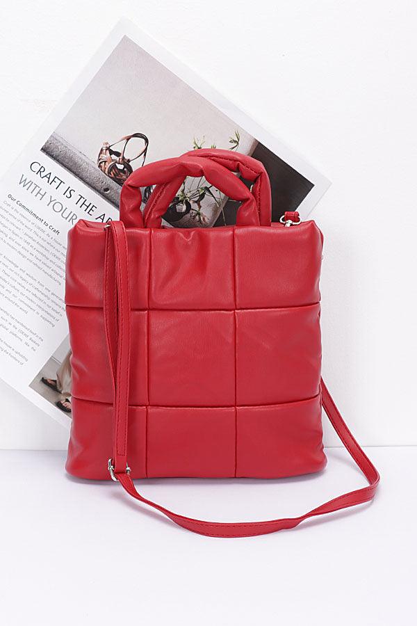 Set of 3 Quilted Burgundy Faux Leather Padded Tote Bags - 9626