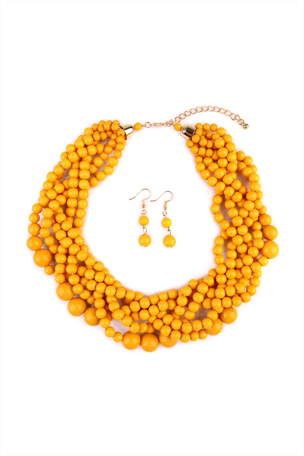 Stylish Mustard-Colored Multi-Strand Bubble Design Choker Necklace and Earring Jewelry Set - Pack of Six Pieces