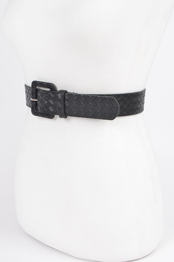 Set of 6 Black 2778 Faux Leather Braided Embossed Belts