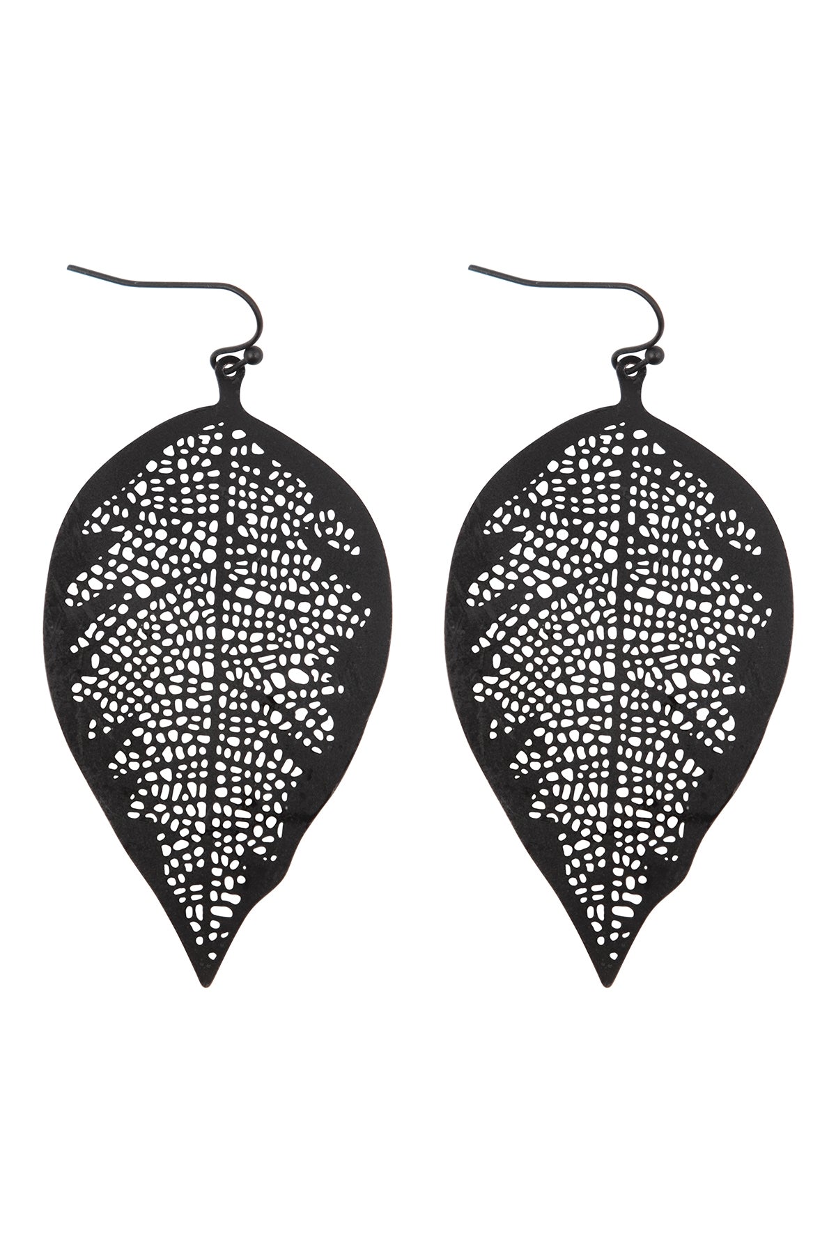Black Fine Leaf Filigree Hook Earrings - Set of 6