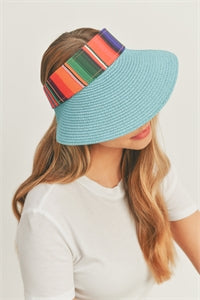 Pack of 6 Turquoise Color Striped Serape Style Visor Hats