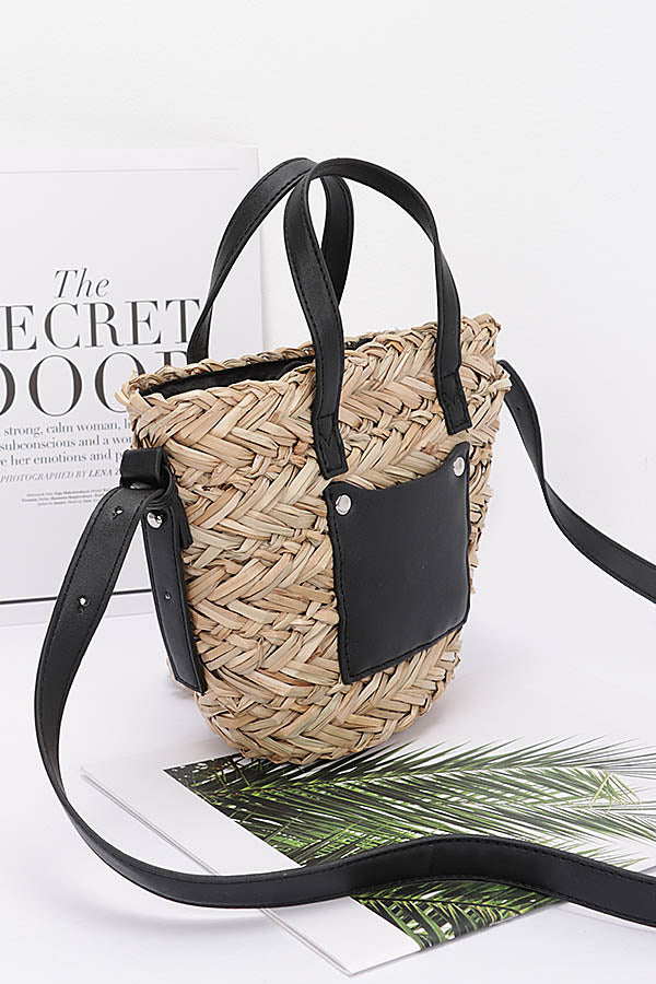 3-Pack of 7436 Camel Faux Straw Small Tote Bags
