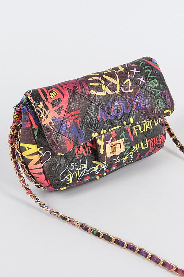 Pack of 3 Black Graffiti Quilted Clutches (Style 0613)