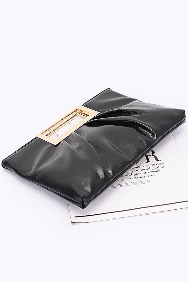 Set of 3 Faux Leather Metal Handle Clutches in Black - Style 8146