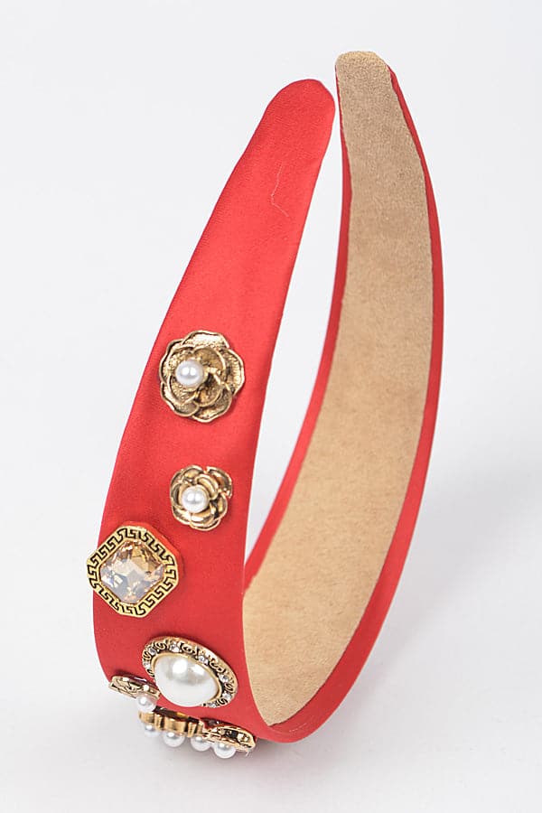 Set of 6 Red 3112 Plastic Hairbands with Imitation Gemstones