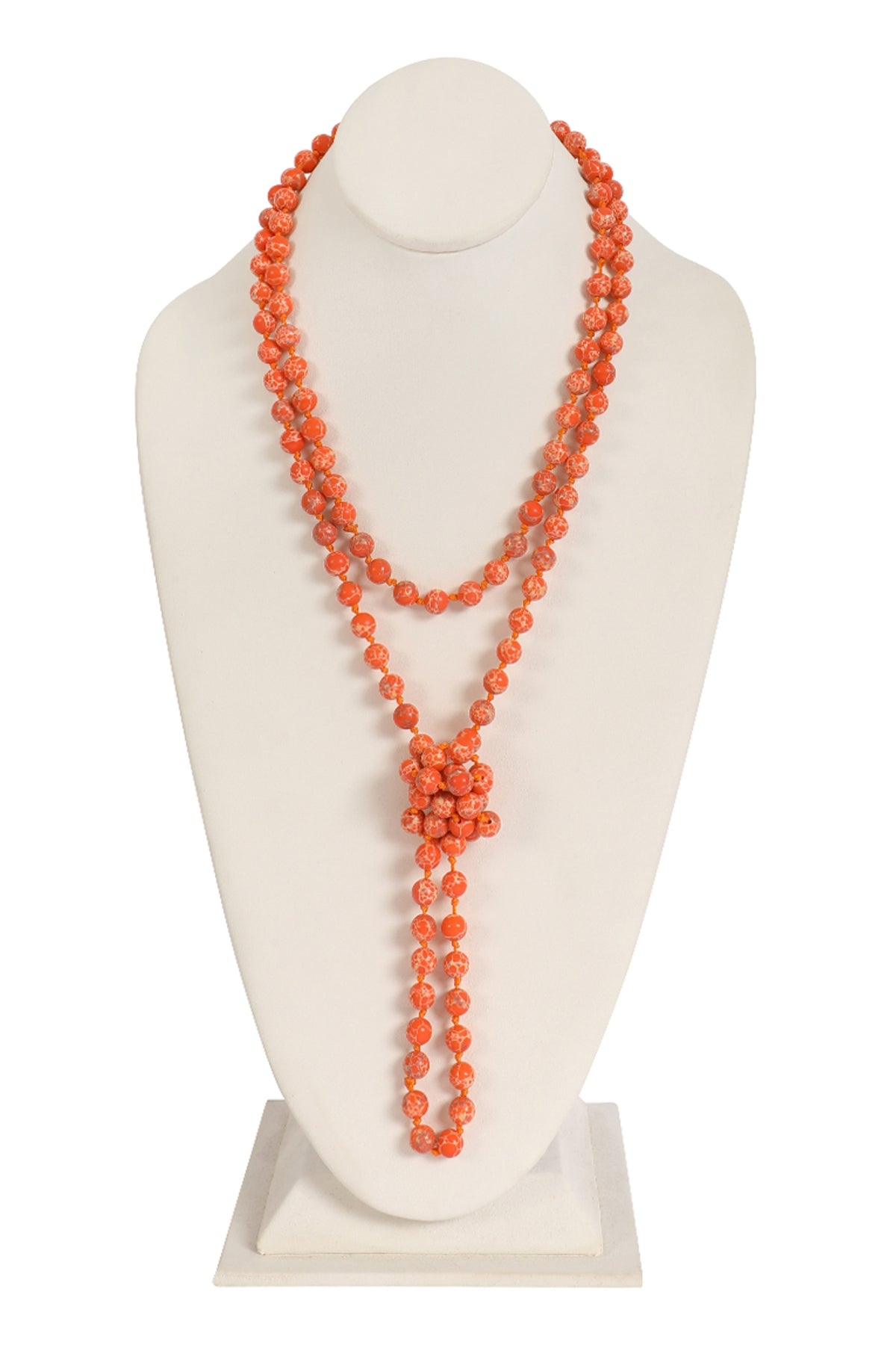 Pack of 6 Orange Natural Stone Long Line Knotted Fashion Necklaces
