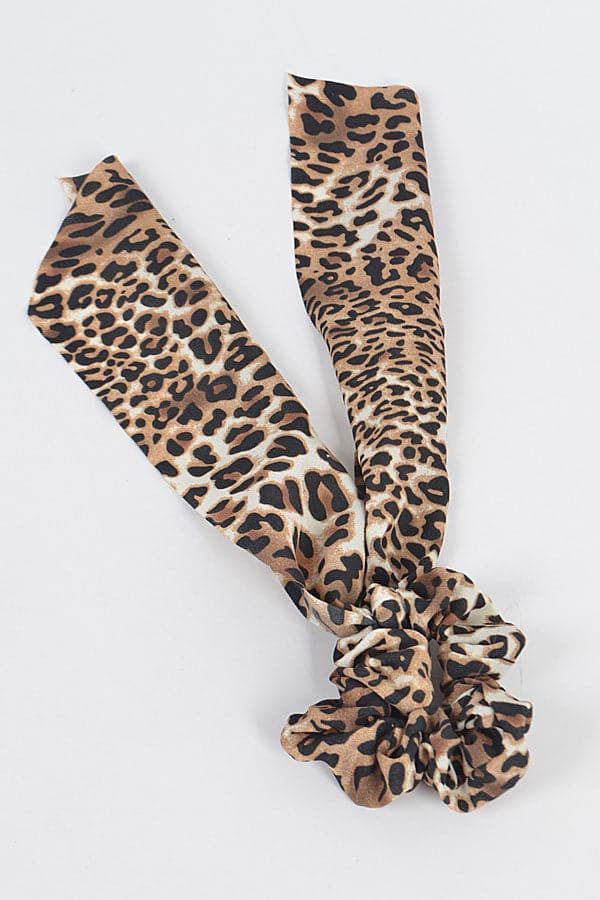 Pack of 6 Elastic Hair Ties in Brown 9938 with Leopard Print