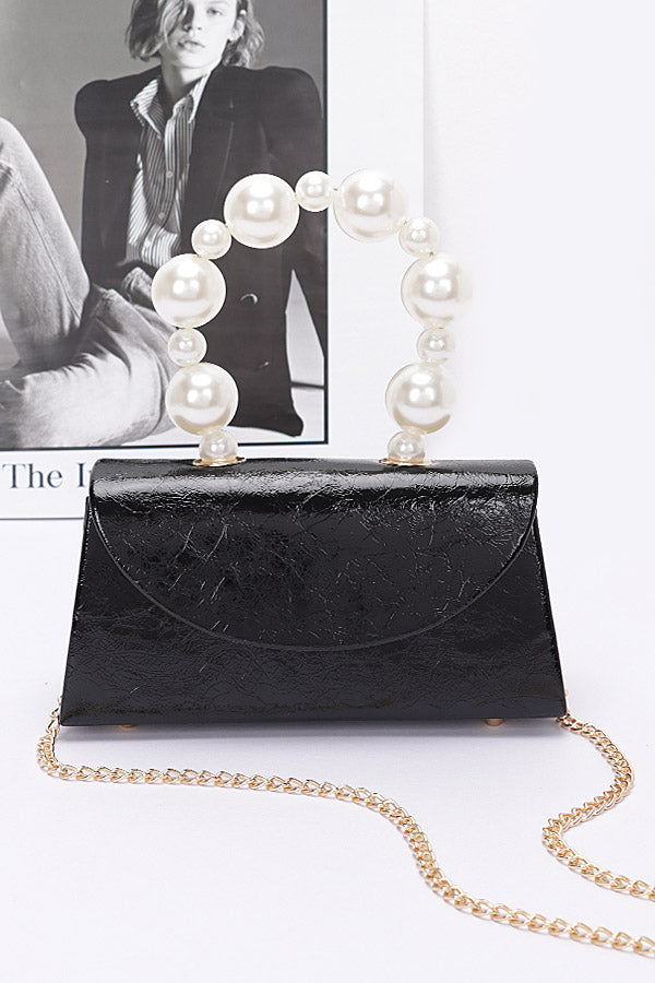 Pack of 3 Stylish 4036 Black Metallic Pearl Handle Flap Bags
